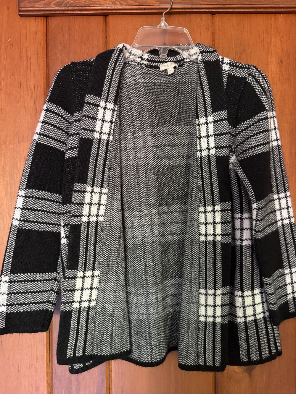 Black & White Plaid Open-Front Women's Sweater Cardigan
